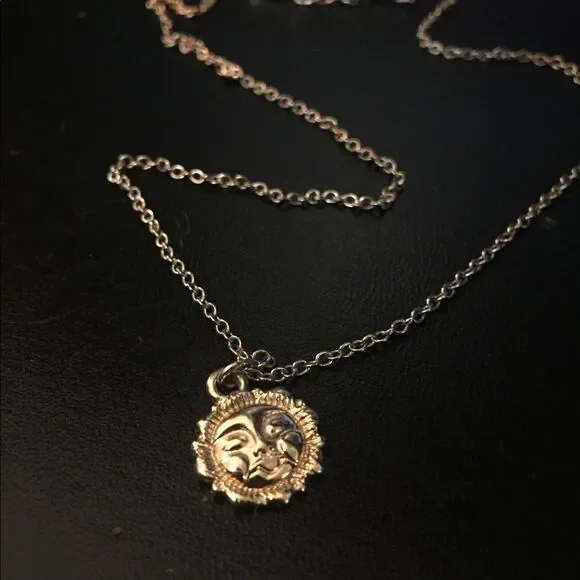 Sun Face Necklace Silver coloured Chain - Picture 1 of 11